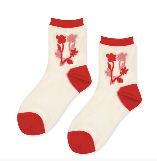 Shadowplay Sheer Crew Sock in Red