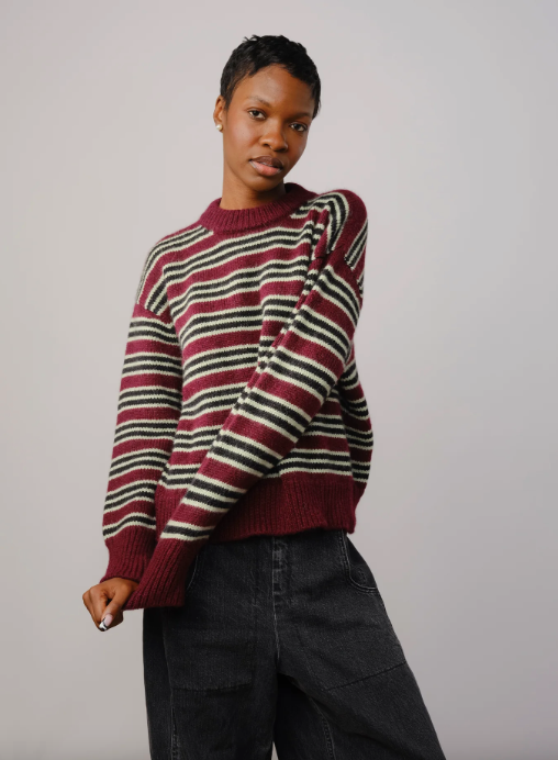 Hilma Striped Sweater in Burgundy