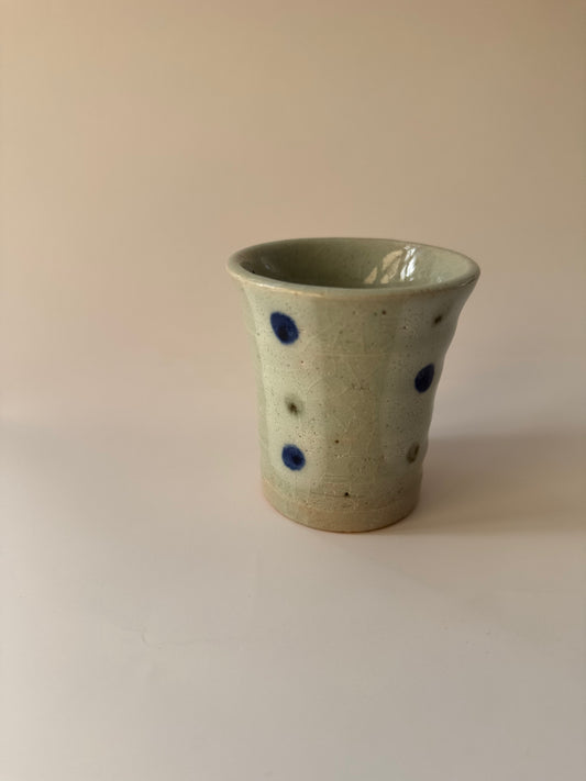 Mini Japanese Cup-  Blue & Jade Dot