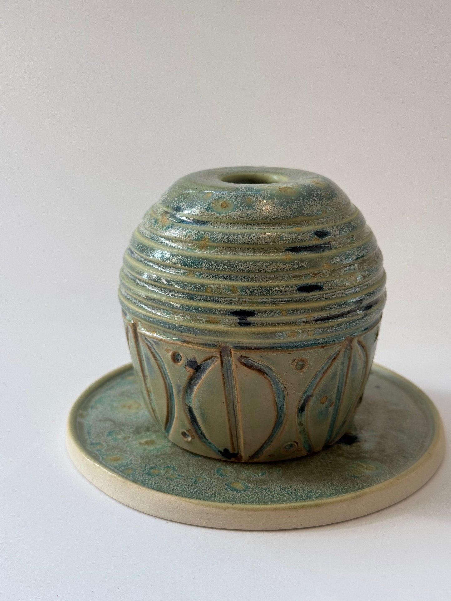 Handmade Incense Burner - Green Leaf