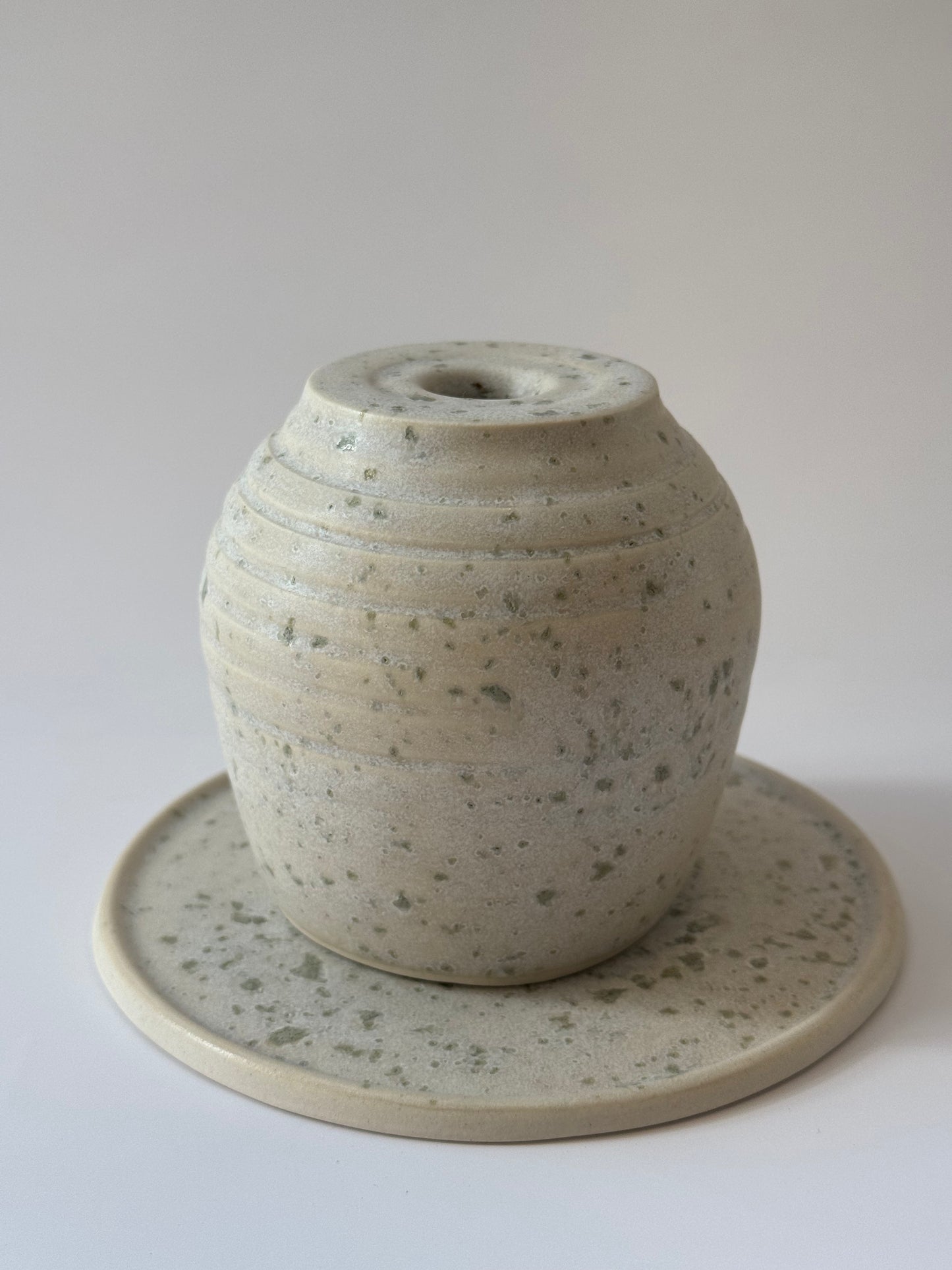 Handmade Incense Burner - White & Green Fleck