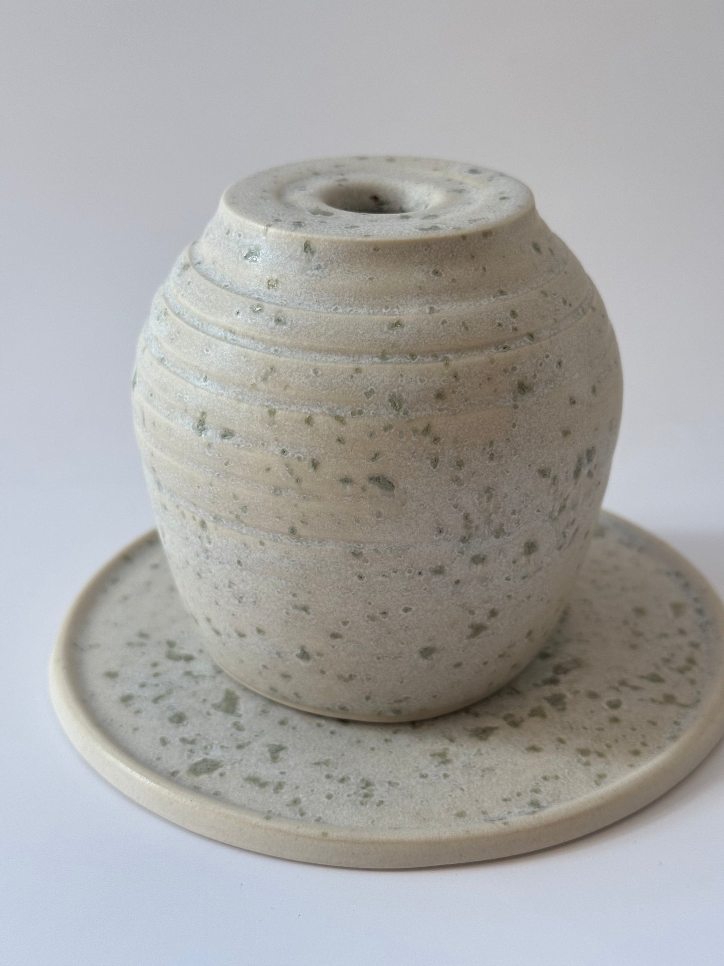 Handmade Incense Burner - White & Green Fleck