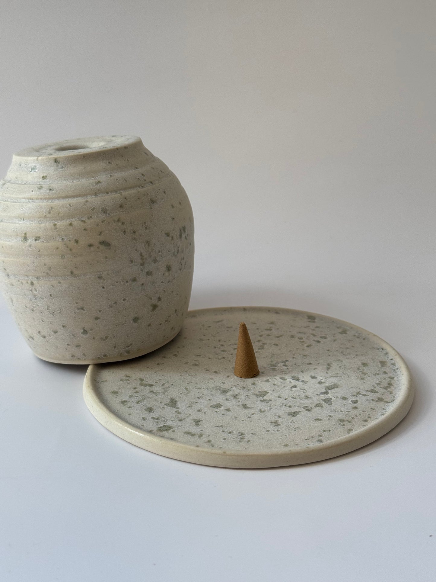 Handmade Incense Burner - White & Green Fleck