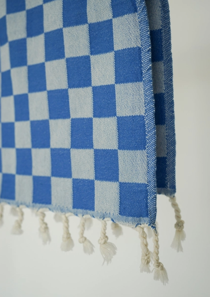 Lake Blue Check Turkish Hand Towel