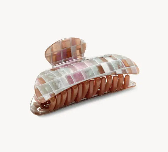 Midi Claw in Brown Shell Checker