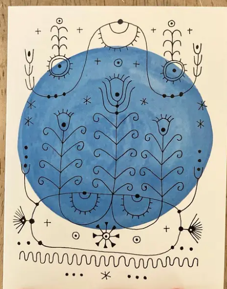 Nordic Embroidery Greeting Card- Blue