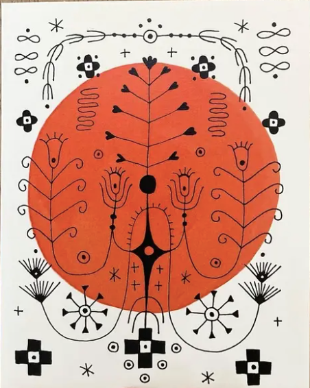 Nordic Embroidery Greeting Card- Red