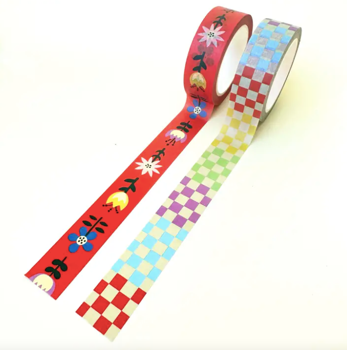 Folk Flowers & Checkers Washi Tape