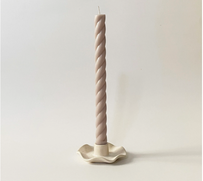 Ruffle Taper Candle Holder, Cream Glaze