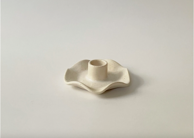 Ruffle Taper Candle Holder, Cream Glaze