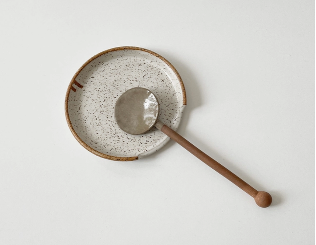 Handmade Ceramic Spoon Rest, Speckled