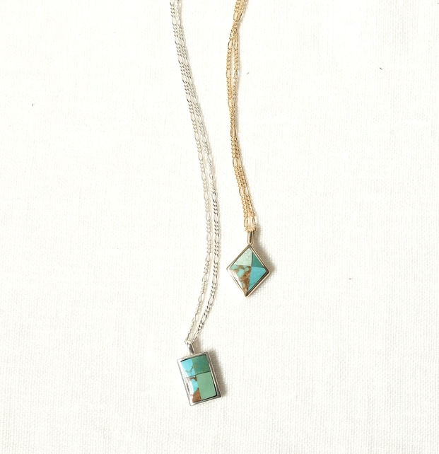 Turquoise Mosaic Token Necklace in Sterling Silver