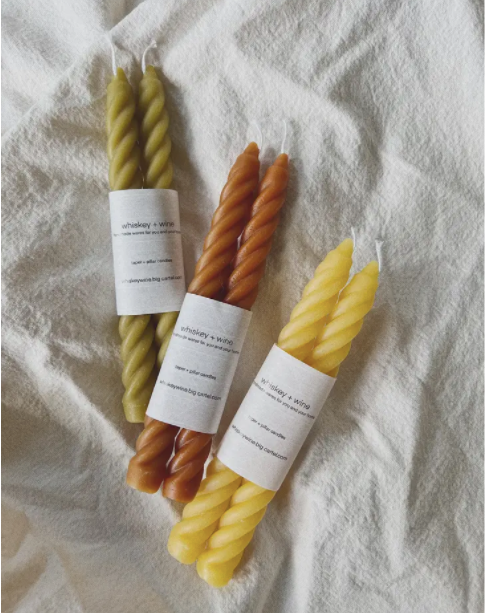 Beeswax Taper Candle Set, Twisted