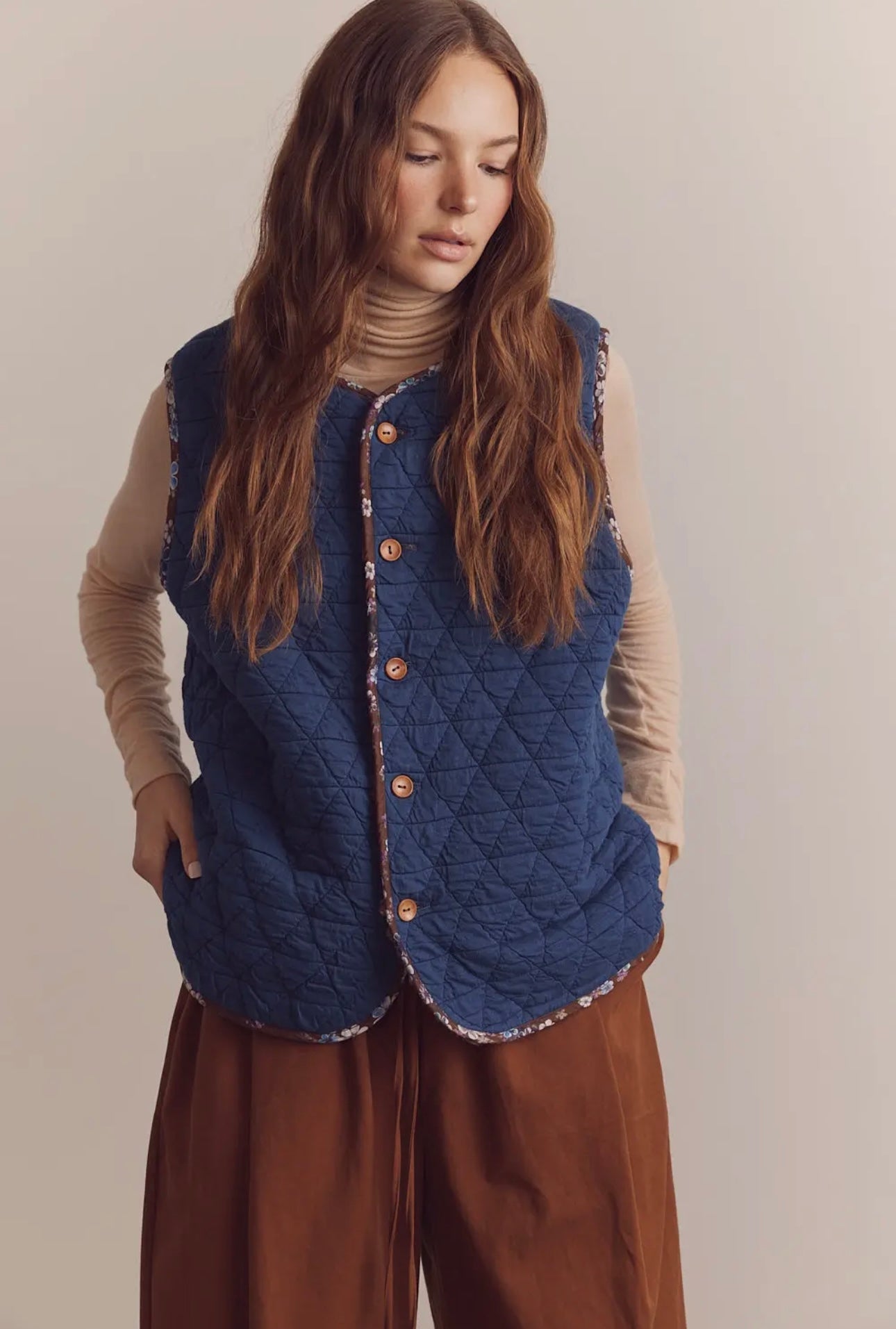 Wool and Denim Blend Shepherd Reversible Vest