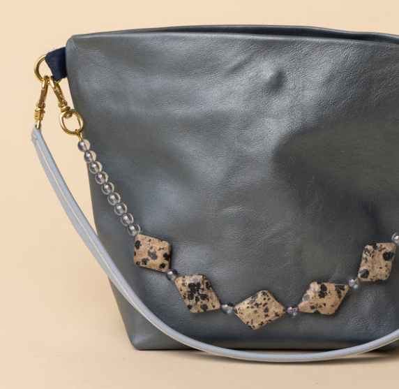 Party Bucket in Slate Blue Shimmer Leather