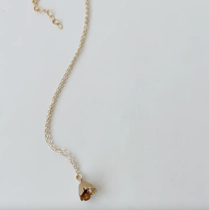 Bell Flower Charm Necklace in Bronze