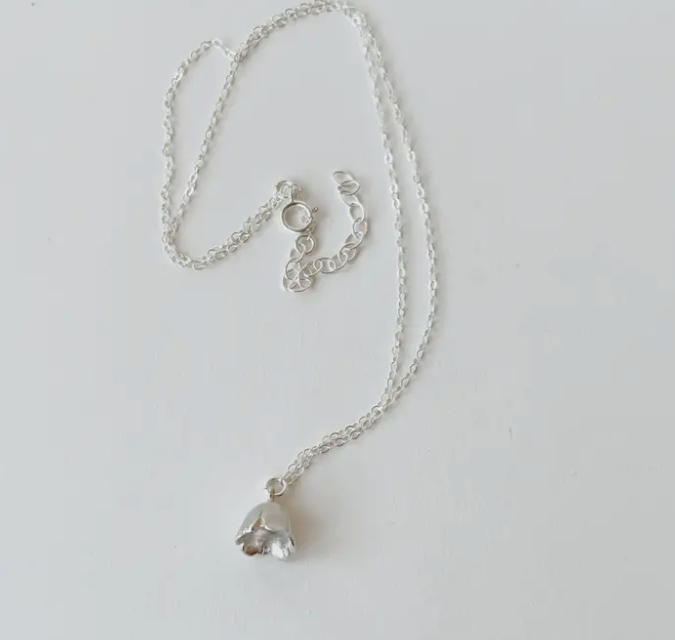 Bell Flower Charm Necklace in Sterling Silver
