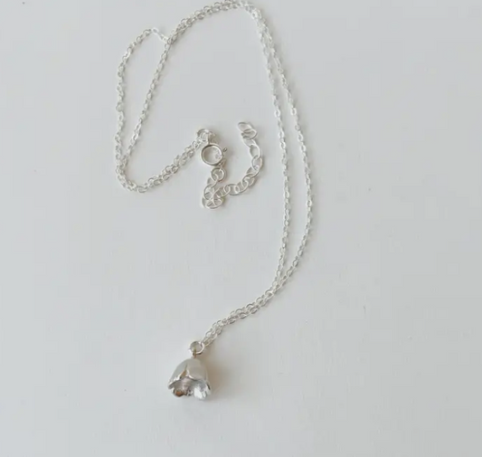 Bell Flower Charm Necklace in Sterling Silver