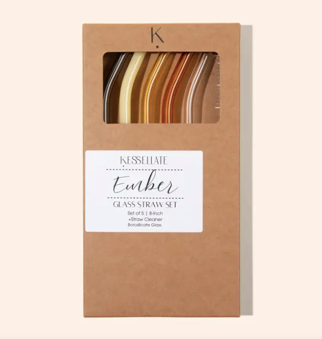 Bent Glass Straw Set in Ember