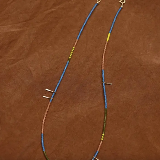 Dainty Beaded Necklace in Blue with Gold