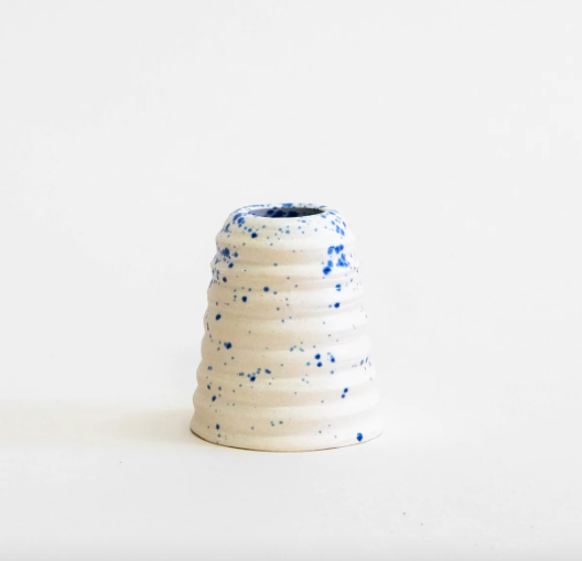 Ceramic Taper Candle Holder in Speckled Blue