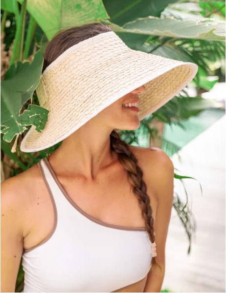 Palm Leaf Roll Up Travel Hat, Vanilla Cream