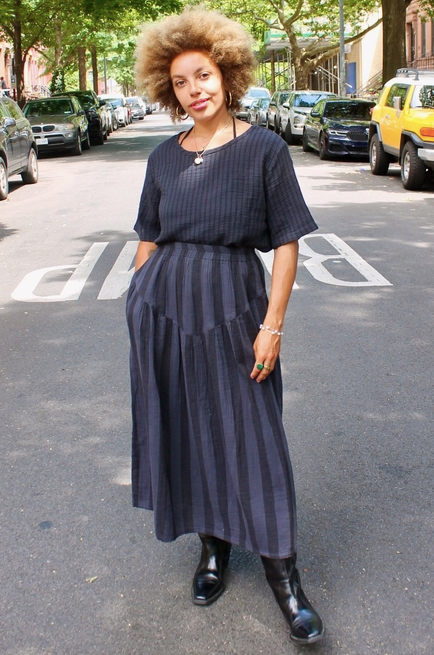 Jessie Skirt in Blk/Navy Stripe