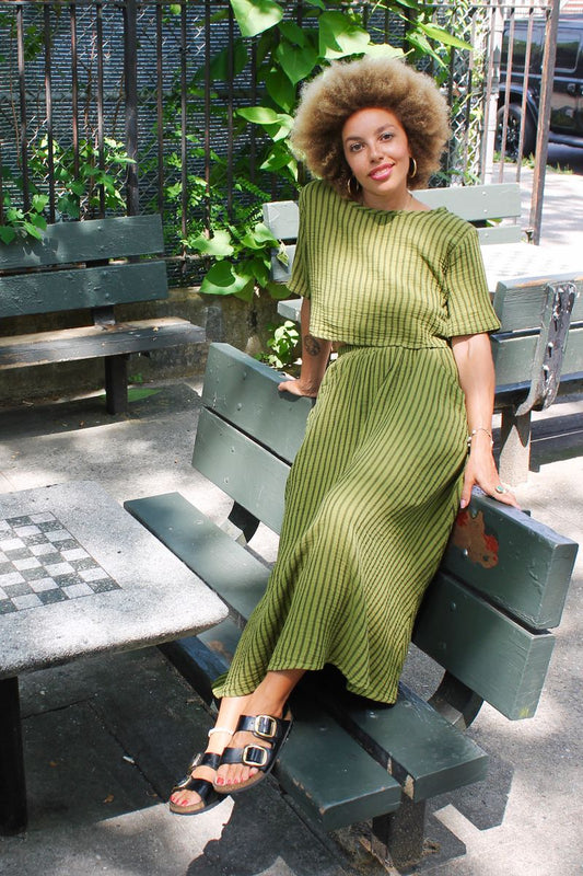 Fawn Skirt in Avocado Stripe