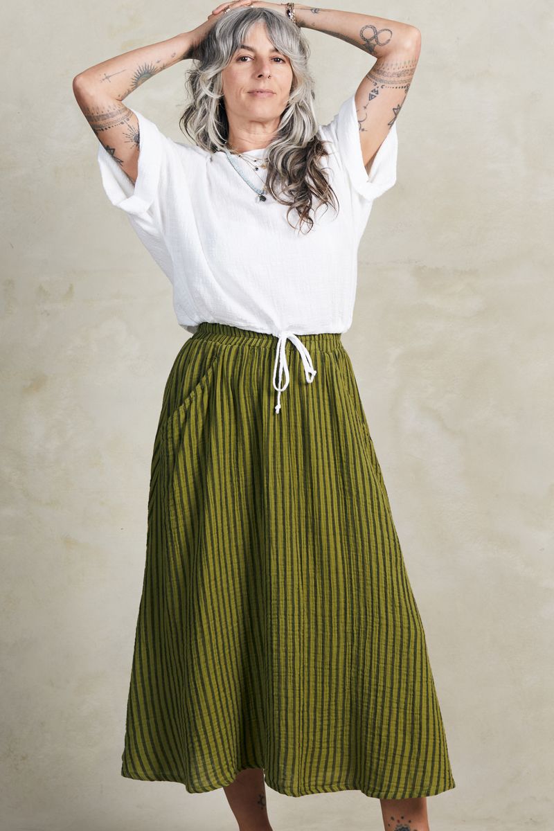 Fawn Skirt in Avocado Stripe