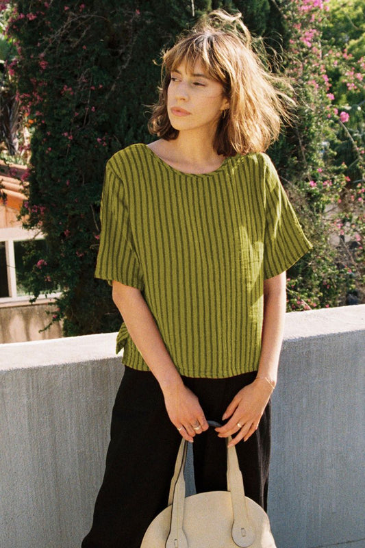 Hannah Tee in Avocado Stripe