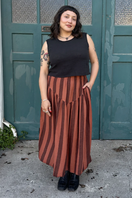 Jessie Skirt in Terracotta & Black Stripe