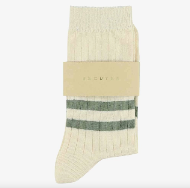 Ecru/Green Striped Socks