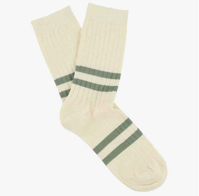 Ecru/Green Striped Socks