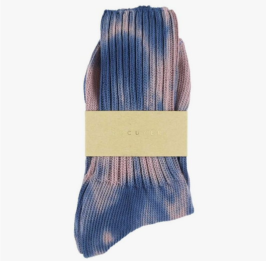 Indigo/Coral Dyed Crew Socks