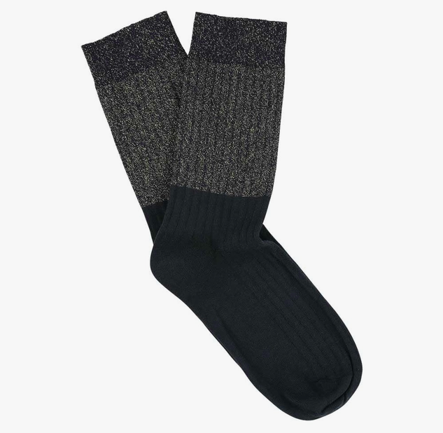 Lurex Block Socks, Black
