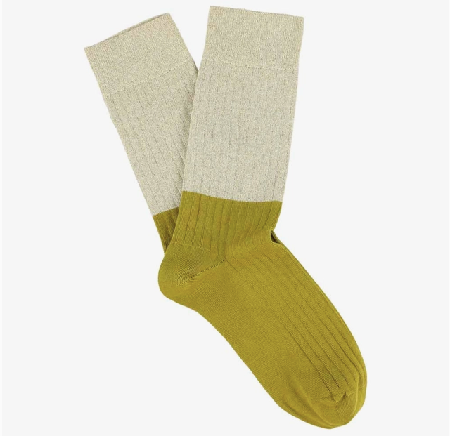 Lurex Block Socks, Yellow Gold