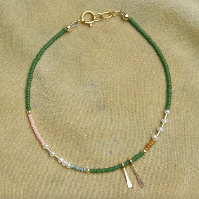 Dainty Seed Bead Bracelet in Emerald