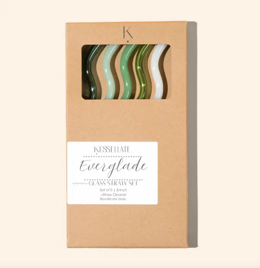 Wavy Glass Straw Set in Everglade Greens