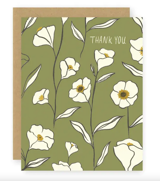 Green Florals Thank You Card