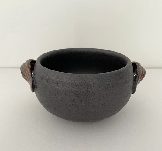 Japanese Soup Bowl with Handles, Charcoal Matte