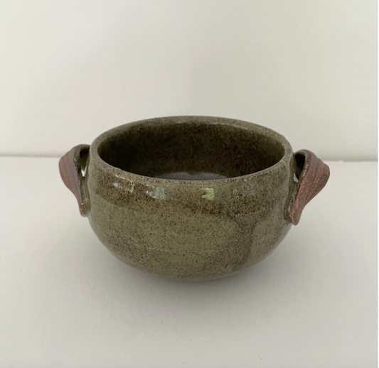 Japanese Soup Bowl with Handles, Olive Green