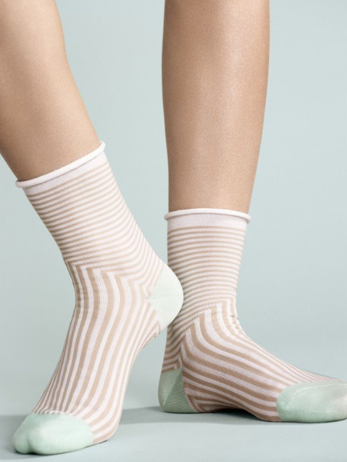 Corbusier Crew Socks in Beige & Mint