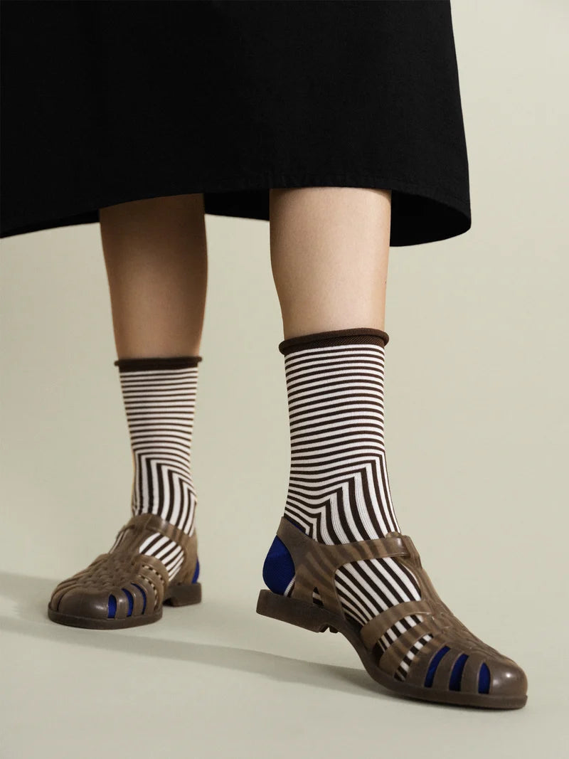 Corbusier Crew Socks in Brown & Colbalt