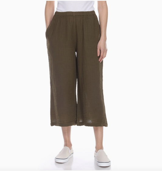 Cotton Gauze Cropped Pant, Olive