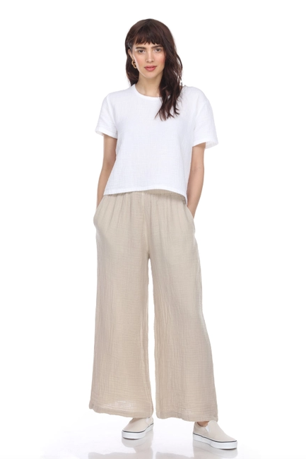 Cotton Gauze Palazzo Pant, Ecru
