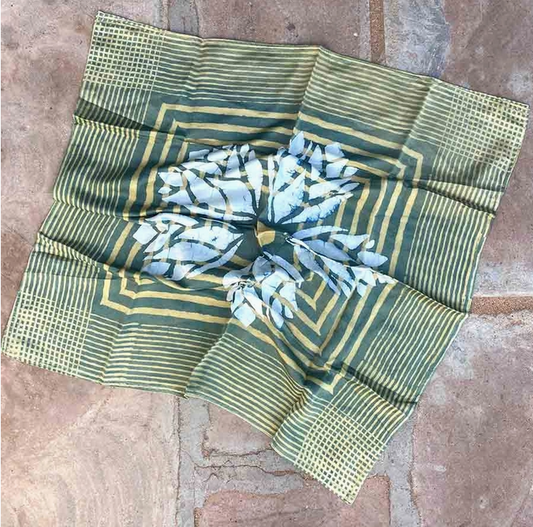 Green Floral Block Print Bandana Scarf