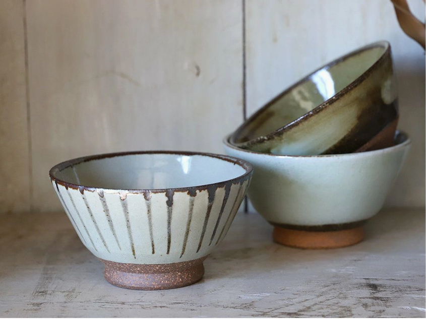 Japanese Ceramic Bowls, Kombu Stripe