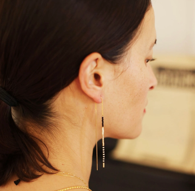 Japanese Seed Bead Earrings, Black & Bone