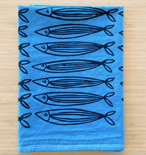 Sardines Tea Towel, Blue
