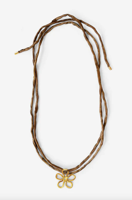 Flora Necklace with Mocha Raw Silk Cord